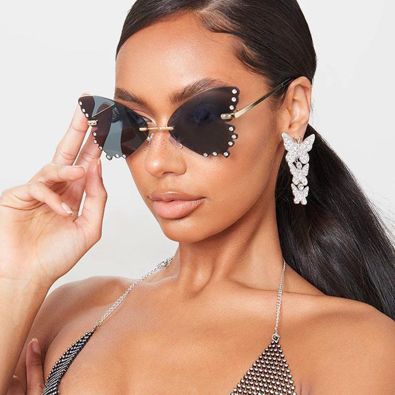 Rimless butterfly sunglasses party rhinestone shades
