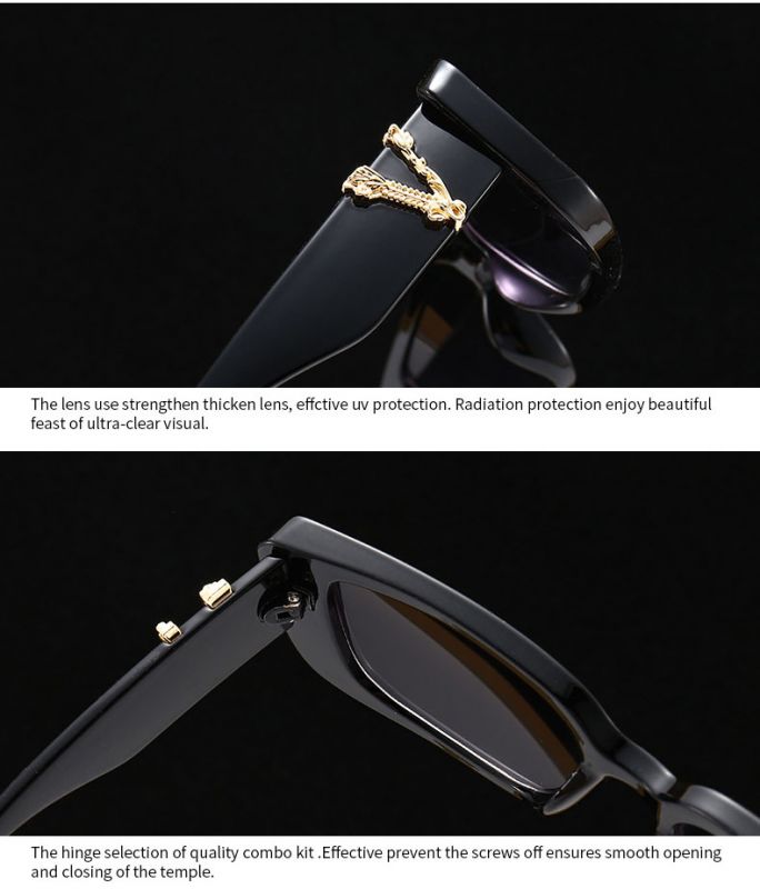 Retro cat eye sunglasses luxury gold tone V logo frame