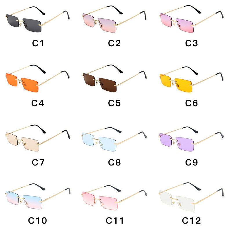 Small Rectangle Rimless Lens Fashion Girls Sunglasses