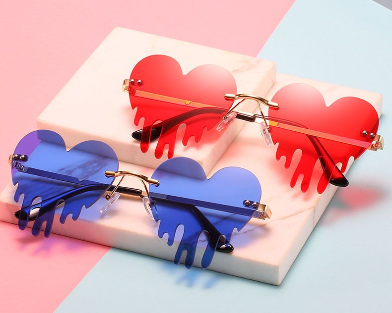 Heart shaped tear drops rimless novel party sunglasses