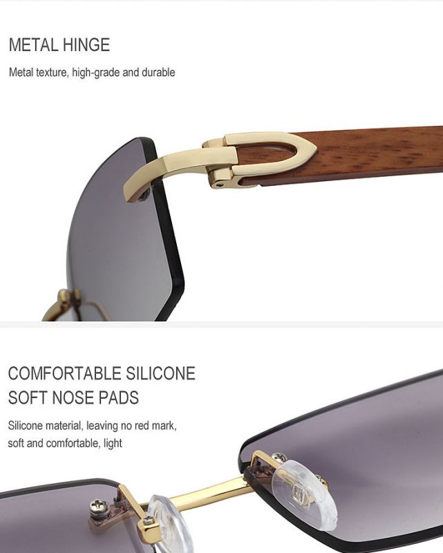 Rectangle Gradient Lenses Vintage Rimless Sunglasses