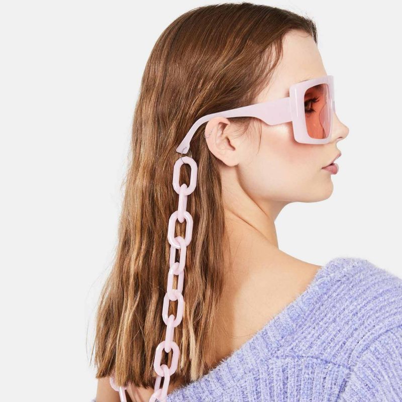 Wrap Around Frame Mod Oversized Sunglasses w/ Chains