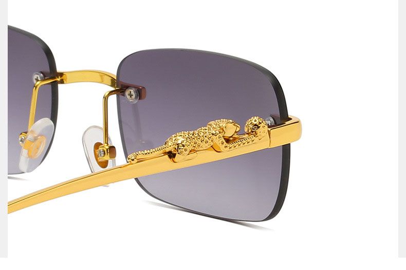 Gold Tone Exquisite Leopard Legs Rimless Rectangular Sunglasses