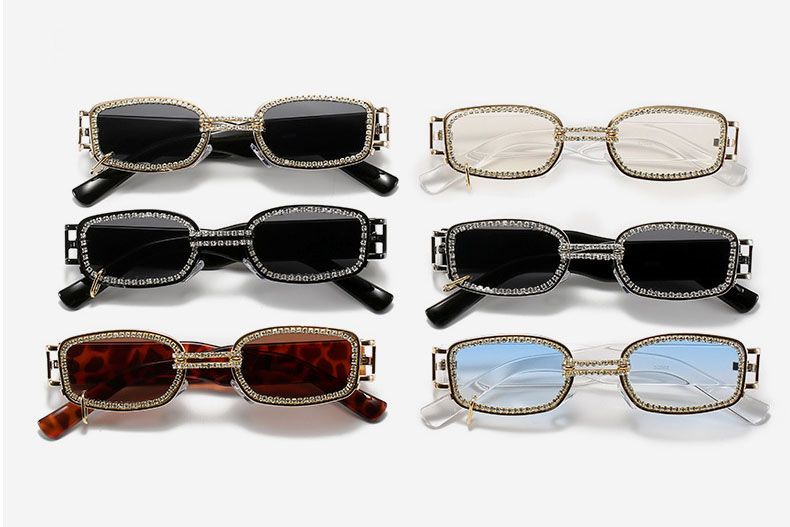  Vintage Steampunk Rectangular Rhinestone Sunglasses