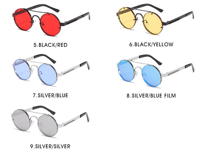 Round Steampunk Rimless Sunglasses w/ Spring on Temples