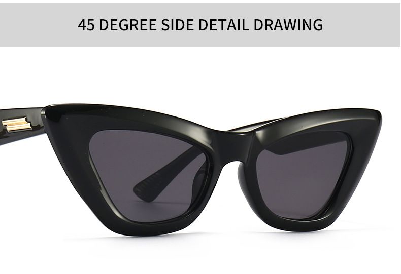 Gold Bars Detail Bold Frame Cat Eye Sunglasses