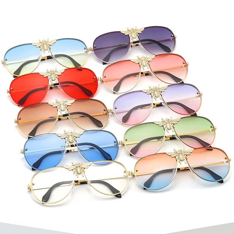Luxury gold tone bee decor aviator gradient sunglasses