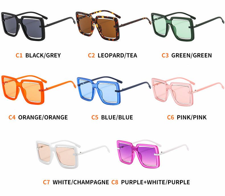Candy Color Cut-out Lens Cute Square Sunglasses