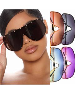 Oversized Studs Metal Frame Shield Sunglasses