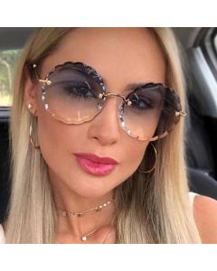 Female rimless ripple lenses fashion round sunglasses