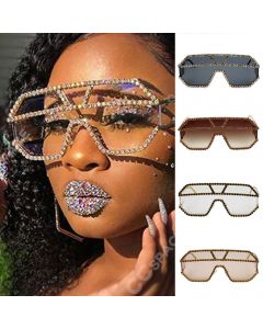 Shiny Geometric Mono Lens Bling Rhinestone Sunglasses