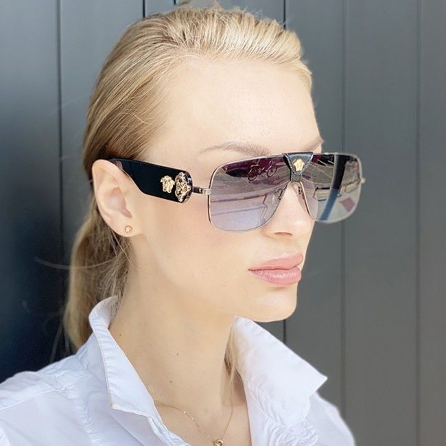 Luxury Metallic Gradient Lens Aviator Sunglasses For Unisex