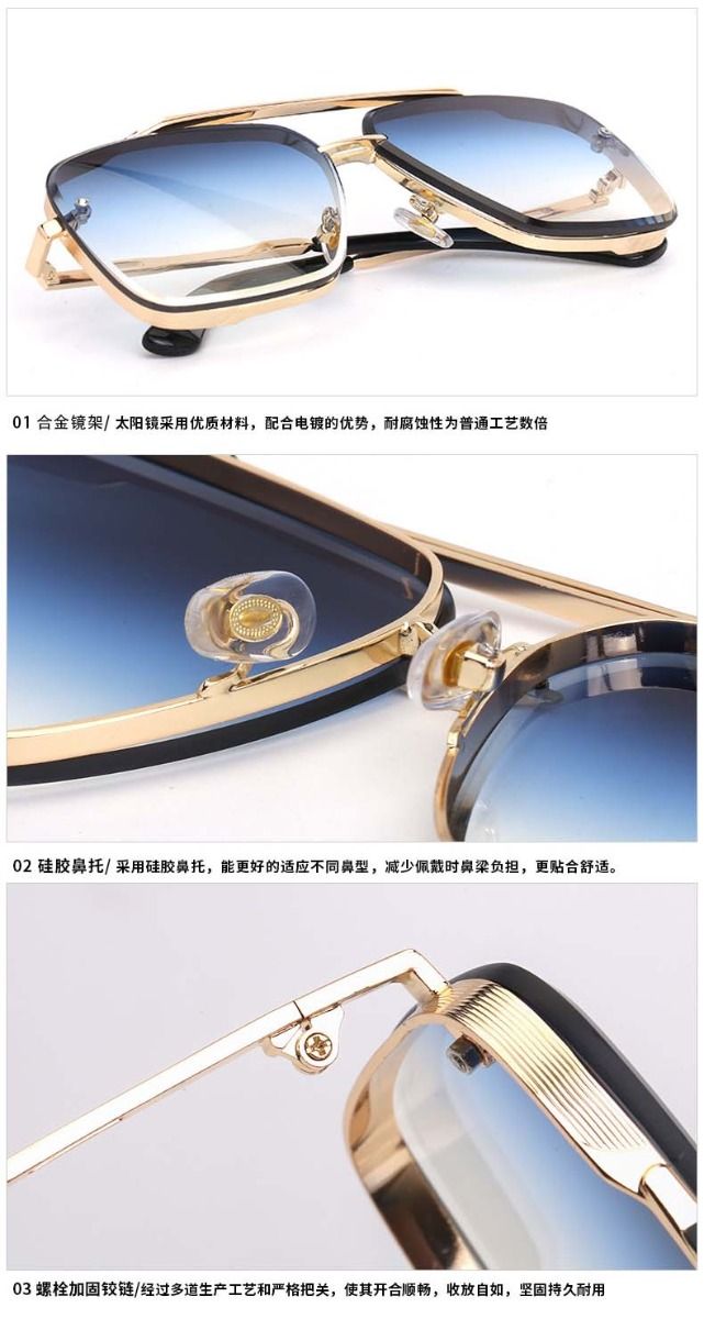 Unisex fashion flat top pilot sunglasses metal frame