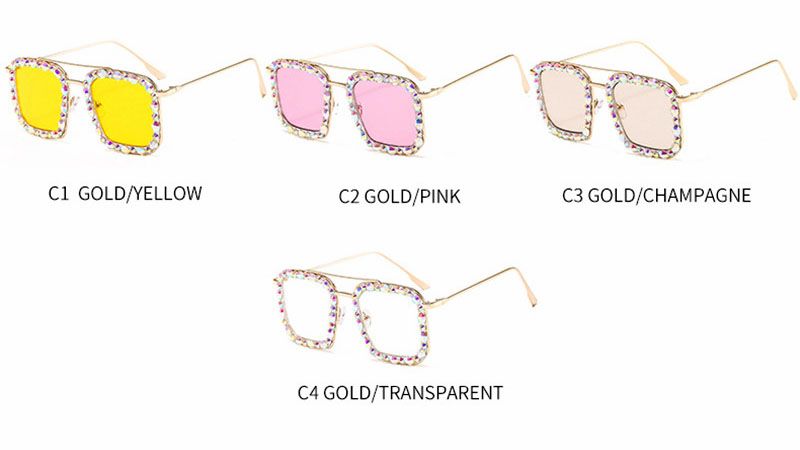 Bling Rim Candy Solid Tint Cute Square Sunglasses