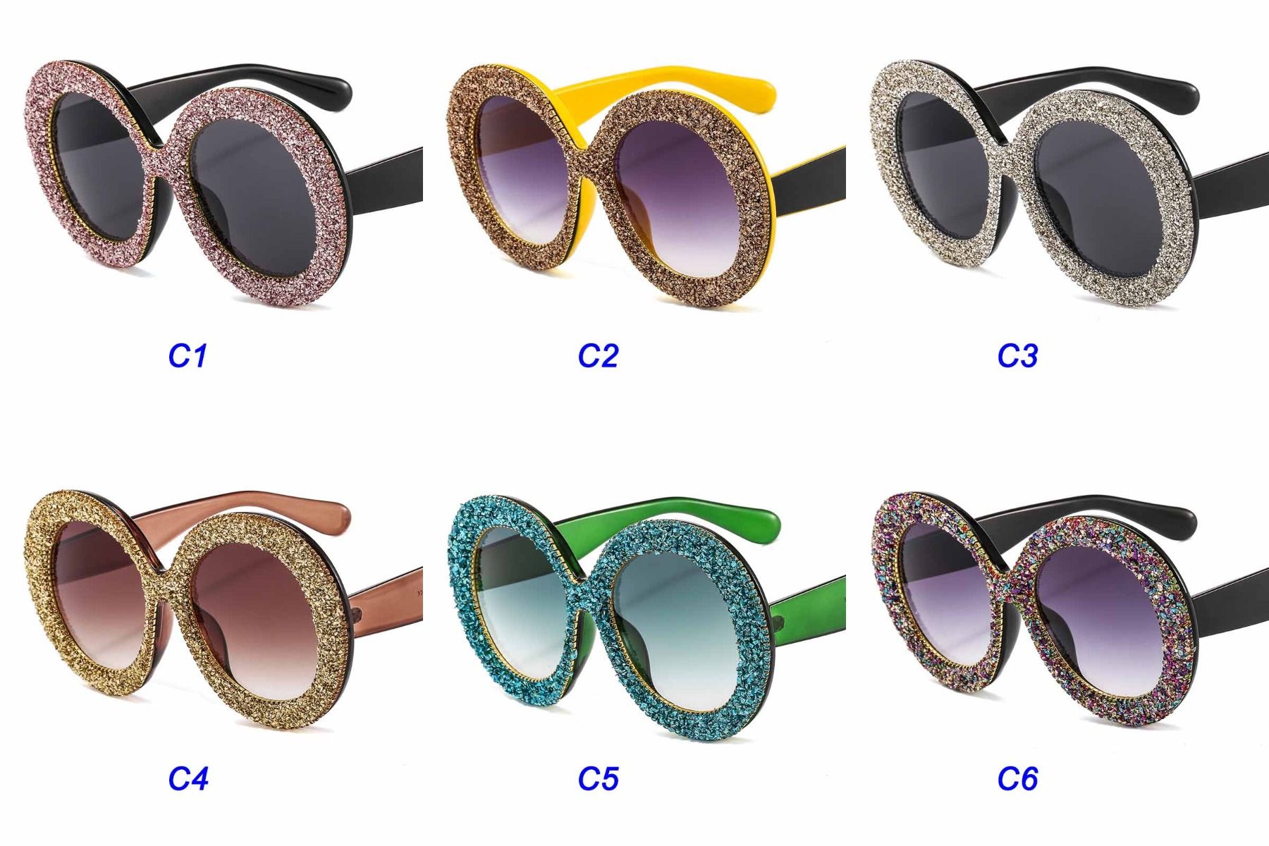 Luxury Oversize Sunglasses Bling Rhinestone Round Frame