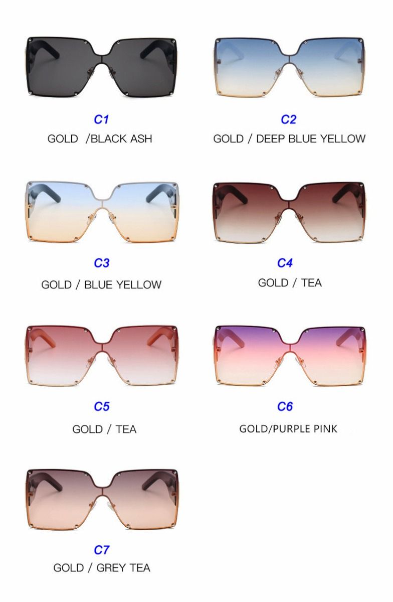 Oversized Square Sunglasses Embossed Retro Alloy Frame