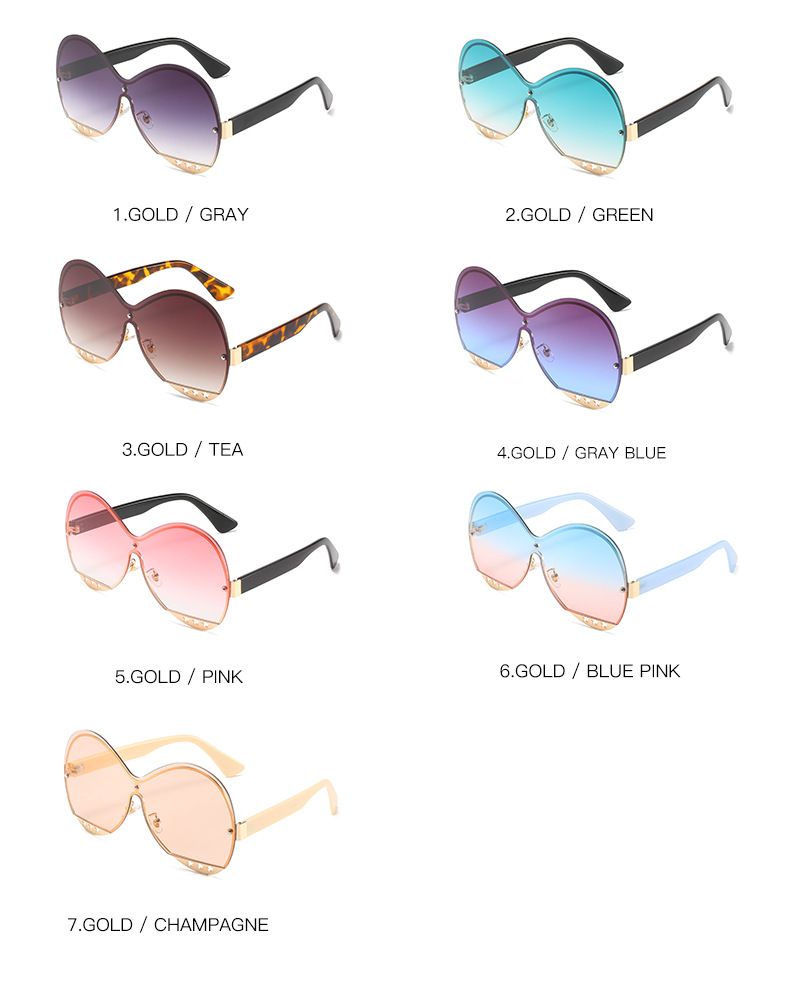 Women Elegant Stars Decor Oval Mono Lens Sunglasses