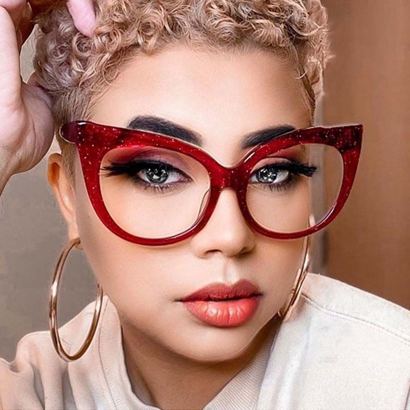 Glittery Inner Powder Adorable Oversize Cat Eye Glasses