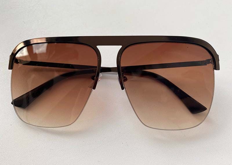 Overzied Flat Top Metal Half Frame Pilot Sunglasses