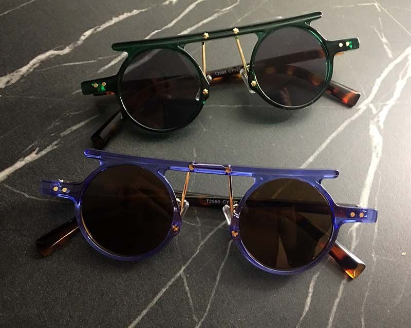 Multicolored Round Frame w/ Top Bar Steampunk Sunglasses