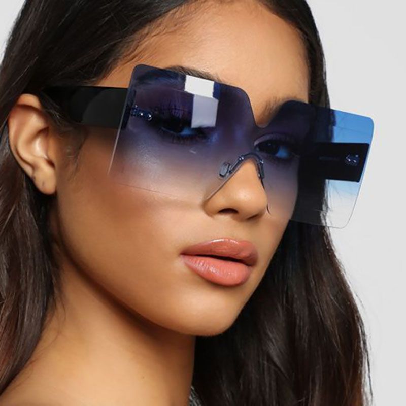Rimless squared mono lens oversized shield sunglasses