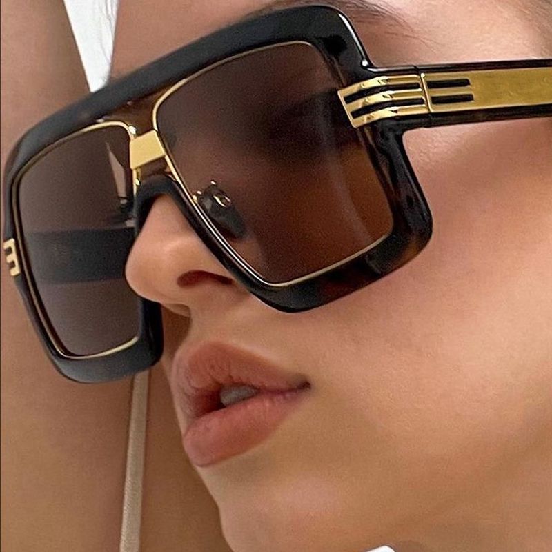 Monogram print bold D frame ribbon legs sunglasses