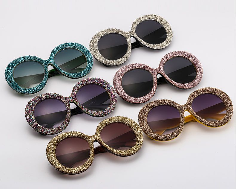 Luxury Oversize Sunglasses Bling Rhinestone Round Frame
