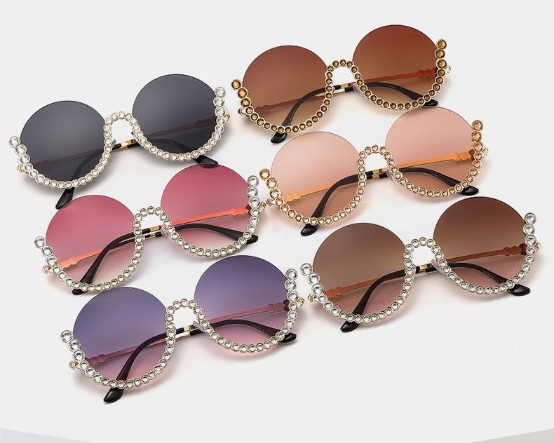 Bling Round Half Frame Vintage Rhinestones Sunglasses