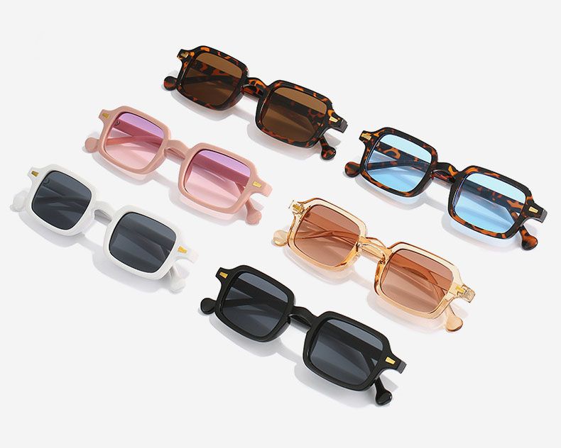 Vintage Rectangle Sunglasses Bean Rivets Decor Frame 