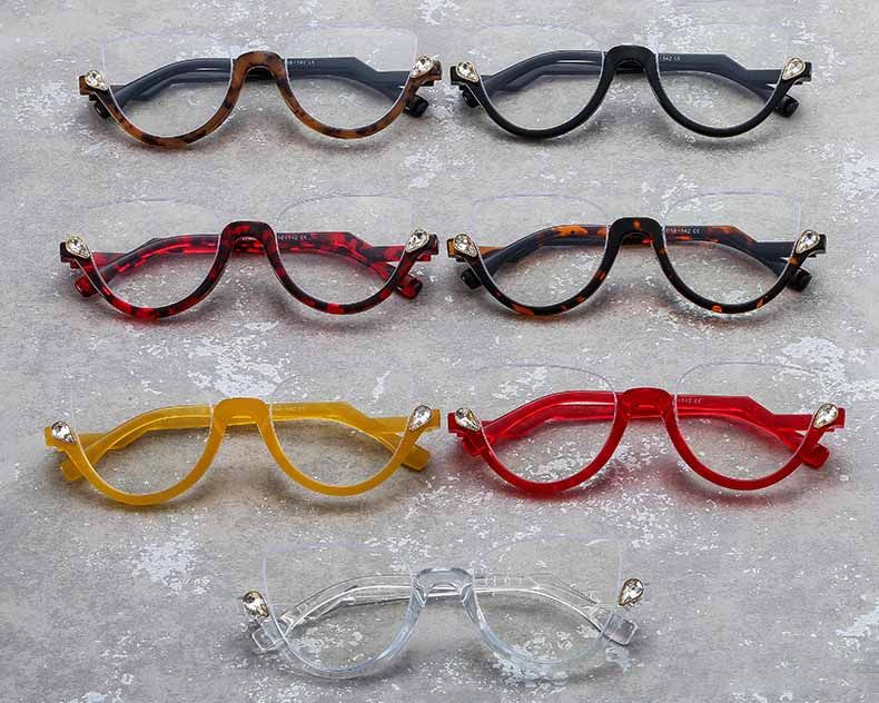 Crystals Decor High Pointed Half Frame Cat Eye Glasses