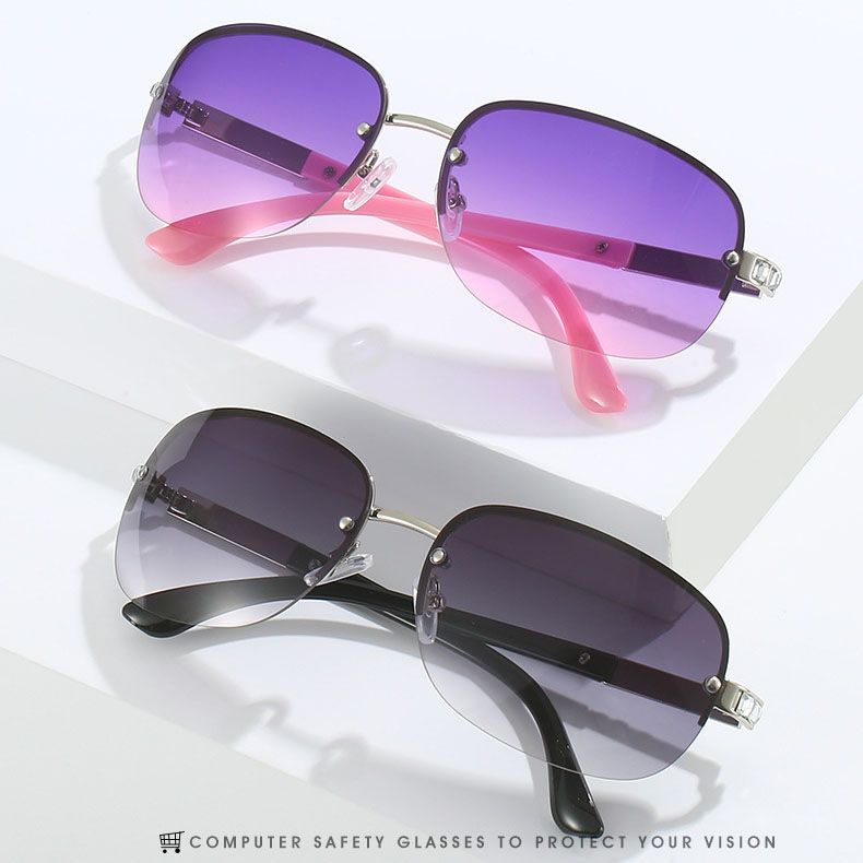 Bling Rhinestones Refined Rimless Oblong Sunglasses