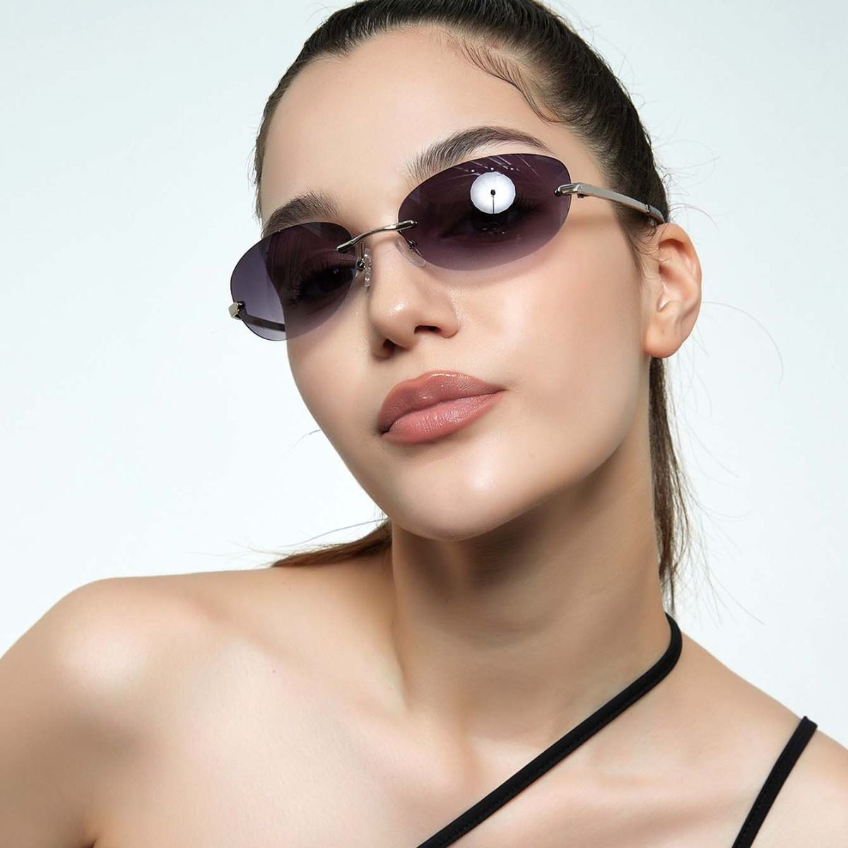  Rimless Sunglasses Adorable Vintage Oval Shades