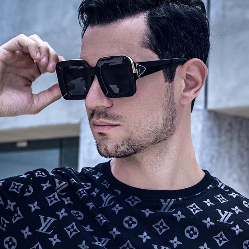 Marble Pattern Temples Golden Top Bar Square Sunglasses