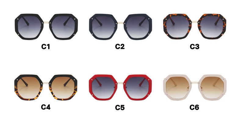 Retro Women Octagonal Sunglasses Dot Rivets Decor