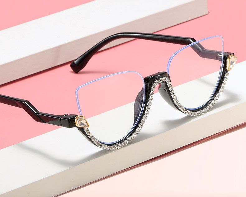 Diamond Cat Eye Women Semi-Rimless Sun Glasses