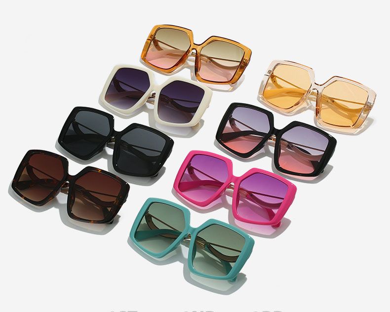 Women Vintage Colorful Big Frame Polygon Sunglasses 