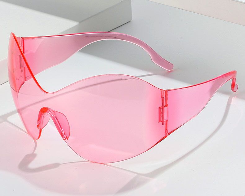 Oversize Rimless Goggles Wrap Around Sports Sunglasses