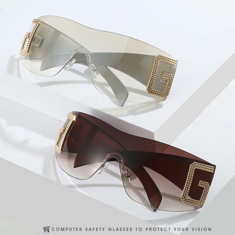 One Piece Shield Lens Oversized Rimless Sunglasses