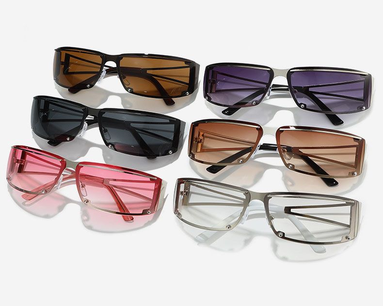 Metal Frame Sunglasses Rimless Wraparound Lens Shades