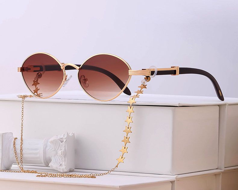 Retro Oval Shape Sunglasses w/ Stars Chain