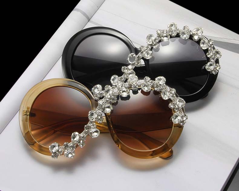 Women oversized round sunglasses rhinestone large frame