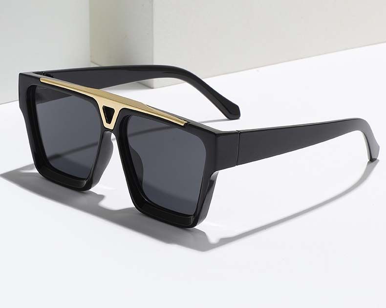 Gold tone bar masculine curve flat top sunglasses