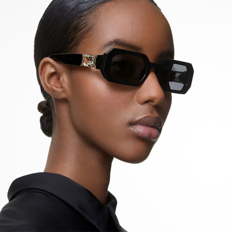 Women Octagon Shape Crystal Rhinestones Sun Glasses