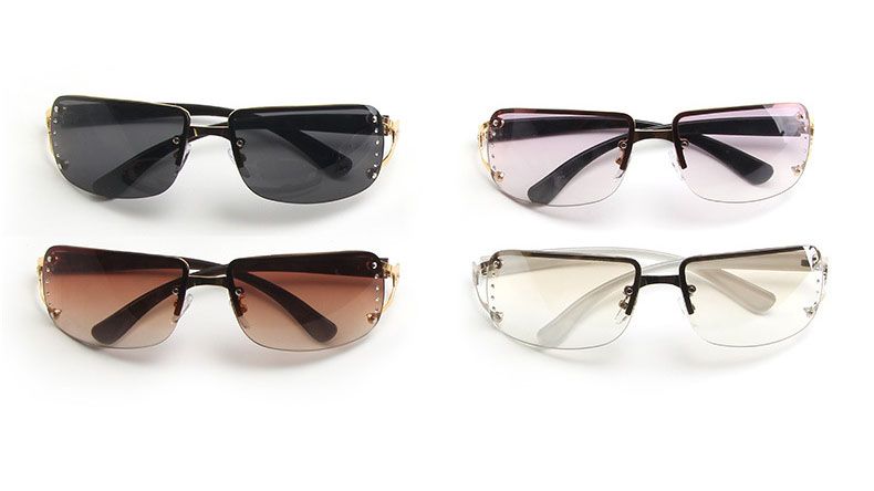 Rhinestone decor  oblong lenses chic rimless sunglasses
