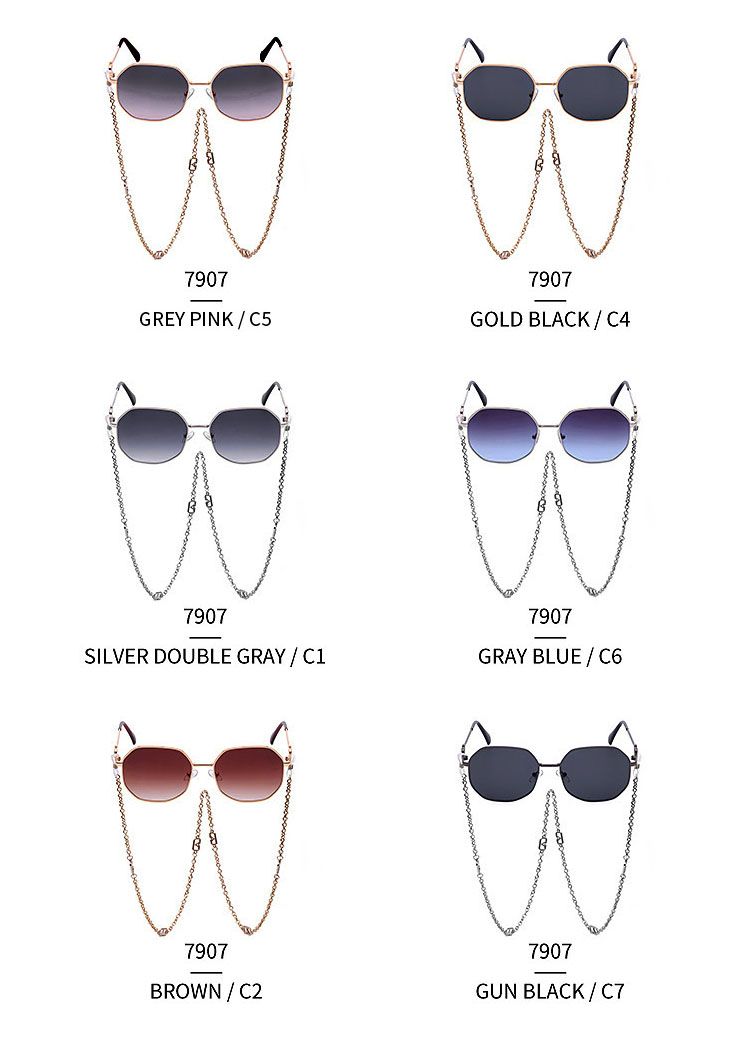Gold Frame Vintage Octagon Sunglasses w/ Neck Chains