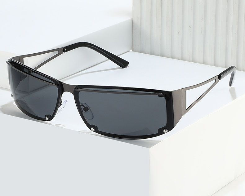 Metal Frame Sunglasses Rimless Wraparound Lens Shades