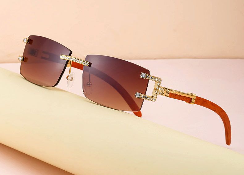 Vintage Rhinestones Rectangular Sunglasses Rimless Lenses