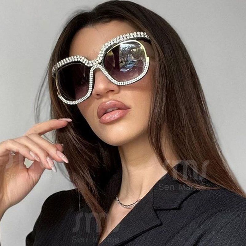 Women Oversized Extravagant Rhinestones Bling Sunglasses