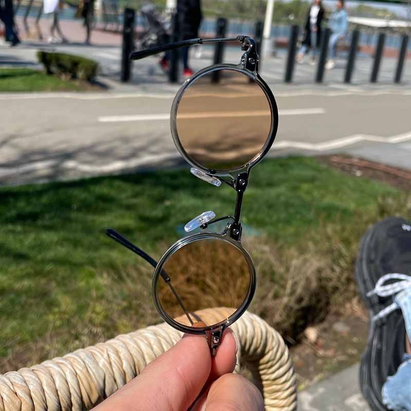 Steampunk style small size quaint round sunglasses