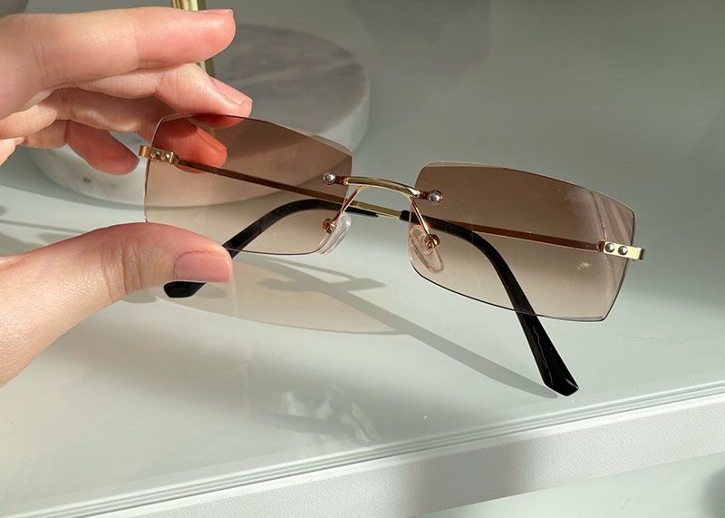 Rectangular Rimless Lens Metal Temples Delicate Sunglasses